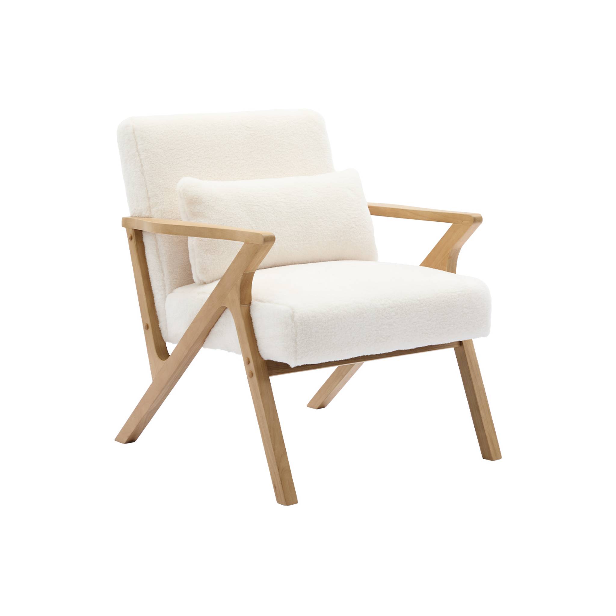 Fauteuil scandinave bois d'hévéa et tissu effet imitation fourrure ANTOINE, SWEEEK