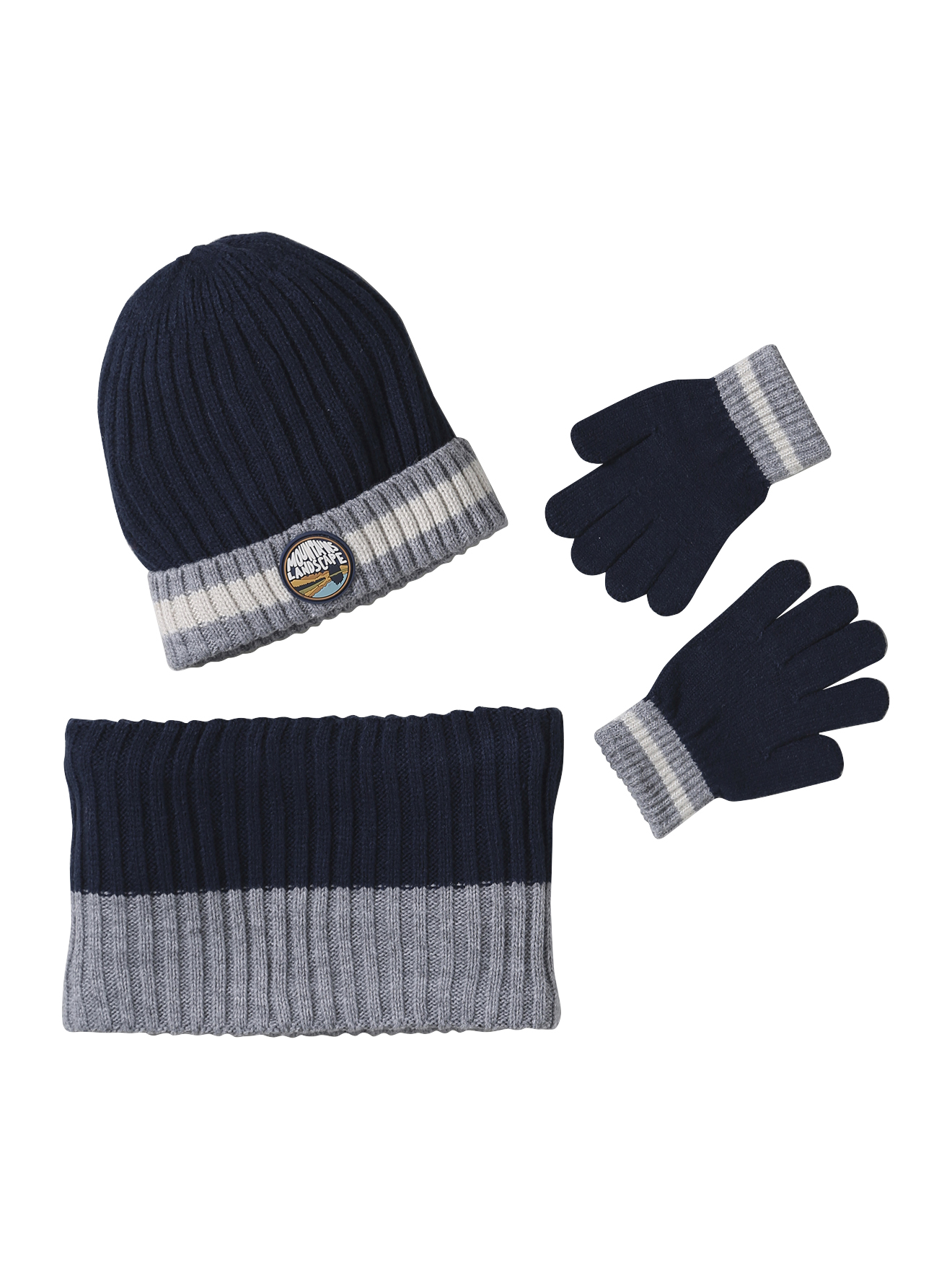 Ensemble bonnet + snood + gants « Montagnes », VERTBAUDET