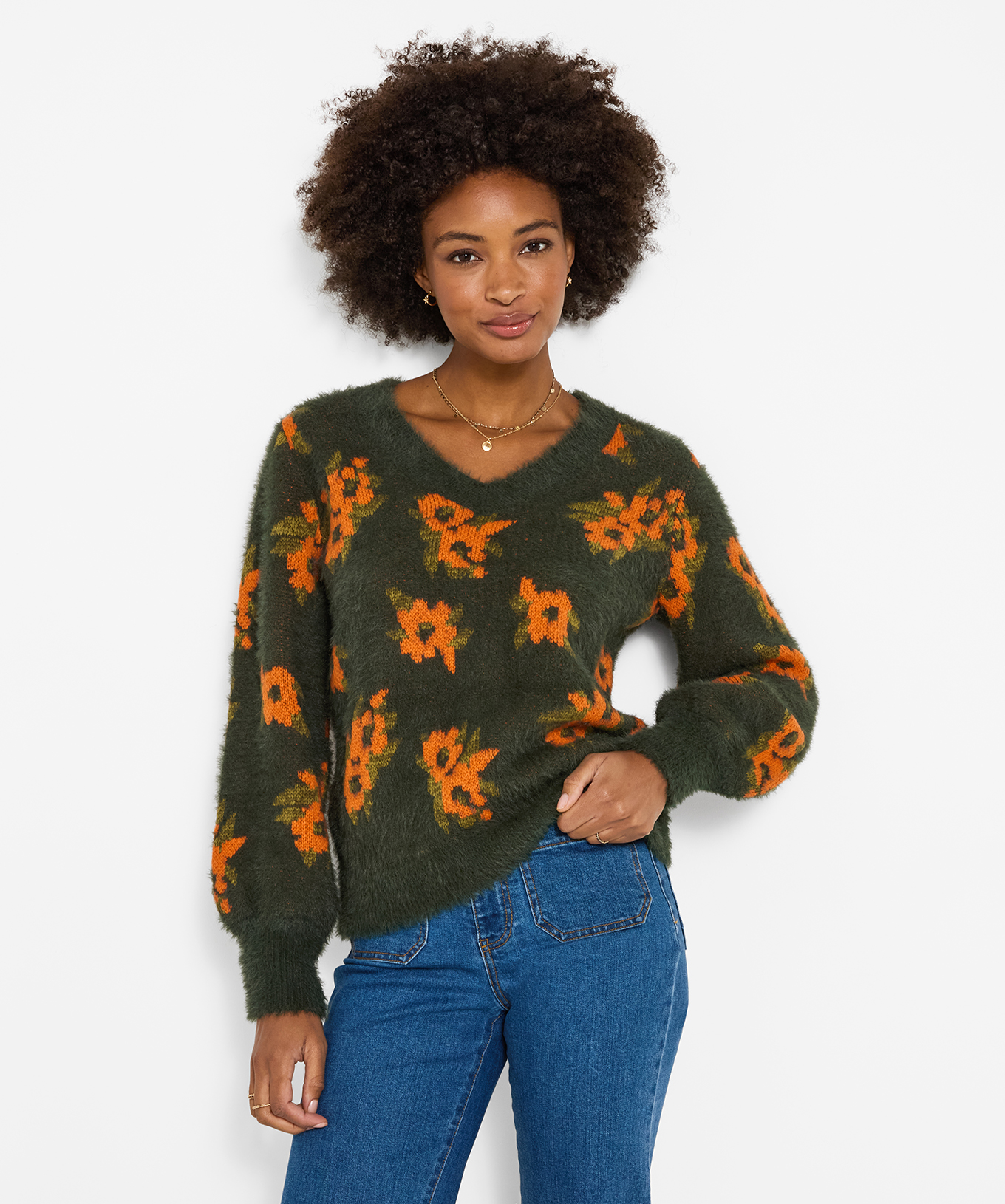 Pull Duveteux Col V Fleurs d'Automne, JOE BROWNS