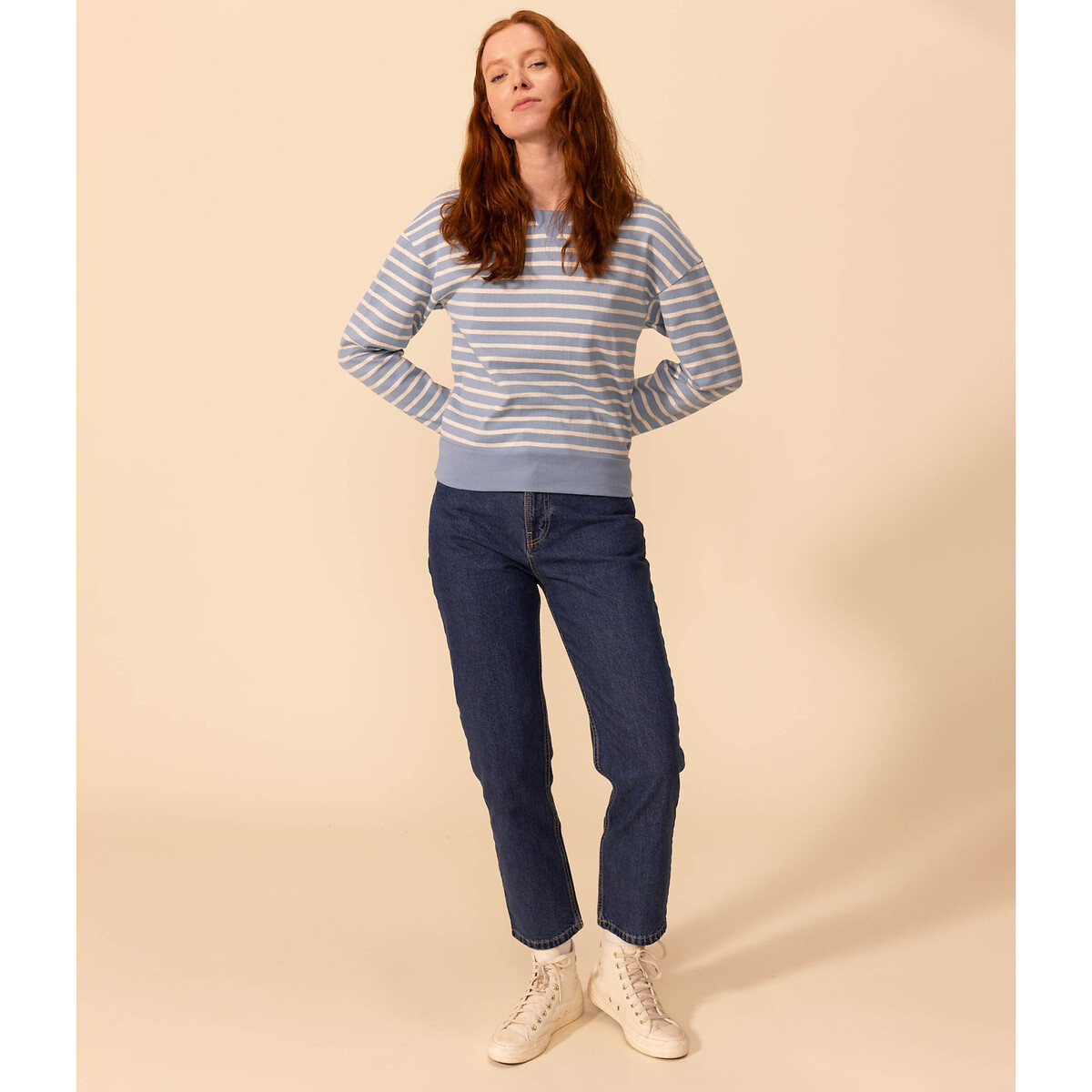 Breton Striped Cotton Sweatshirt with Long Sleeves