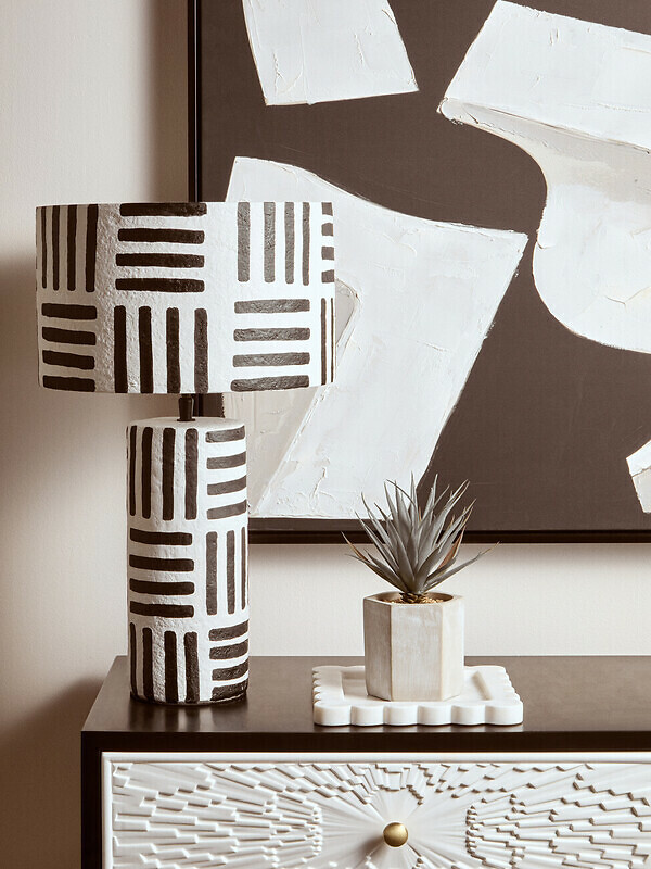 50cm Conway Graphic Stripe Papier Mache Style Table Lamp, FIFTY FIVE SOUTH