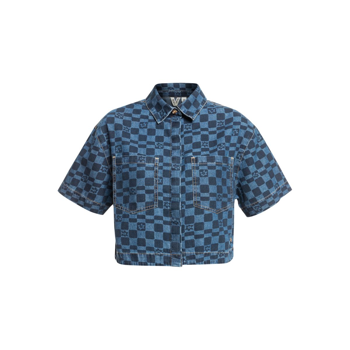 Chemise en jean manches courtes blue wave club printed. bleu