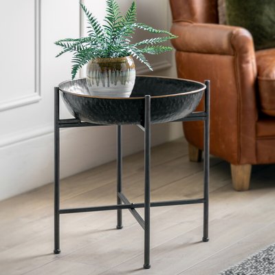 Chander Round Hammered Metal Tray Side Table SO'HOME