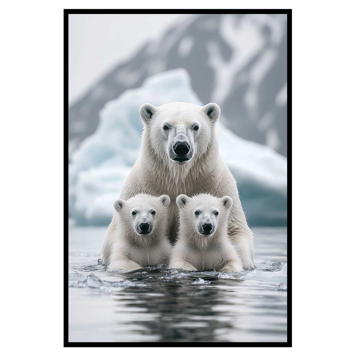 Affiche encadrée ours polaire et oursons, HEXOA