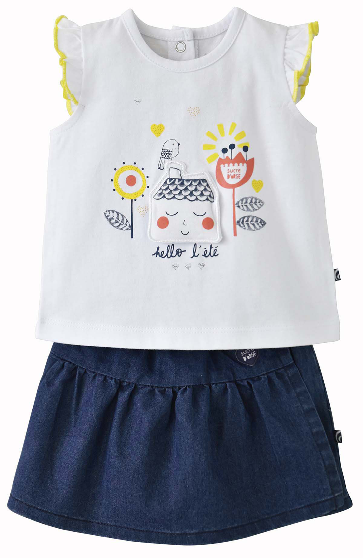 Ensemble t-shirt jupe jean ÉtÉ ligne mimosa, SUCRE D'ORGE