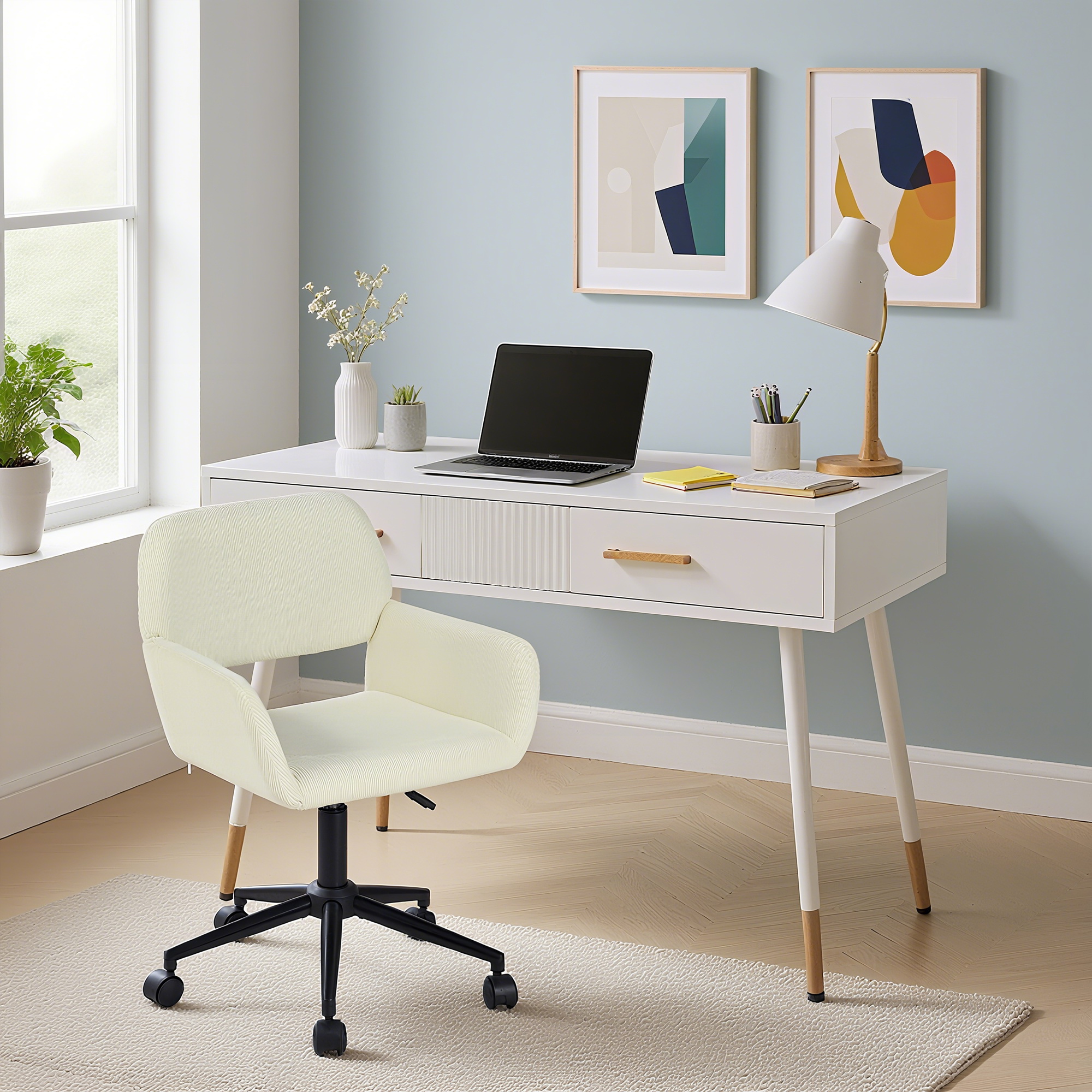 Ensemble de bureau scandinave avec 2 tiroirs et chaise de bureau, ULTRABDESKSET, MEUBLES COSY