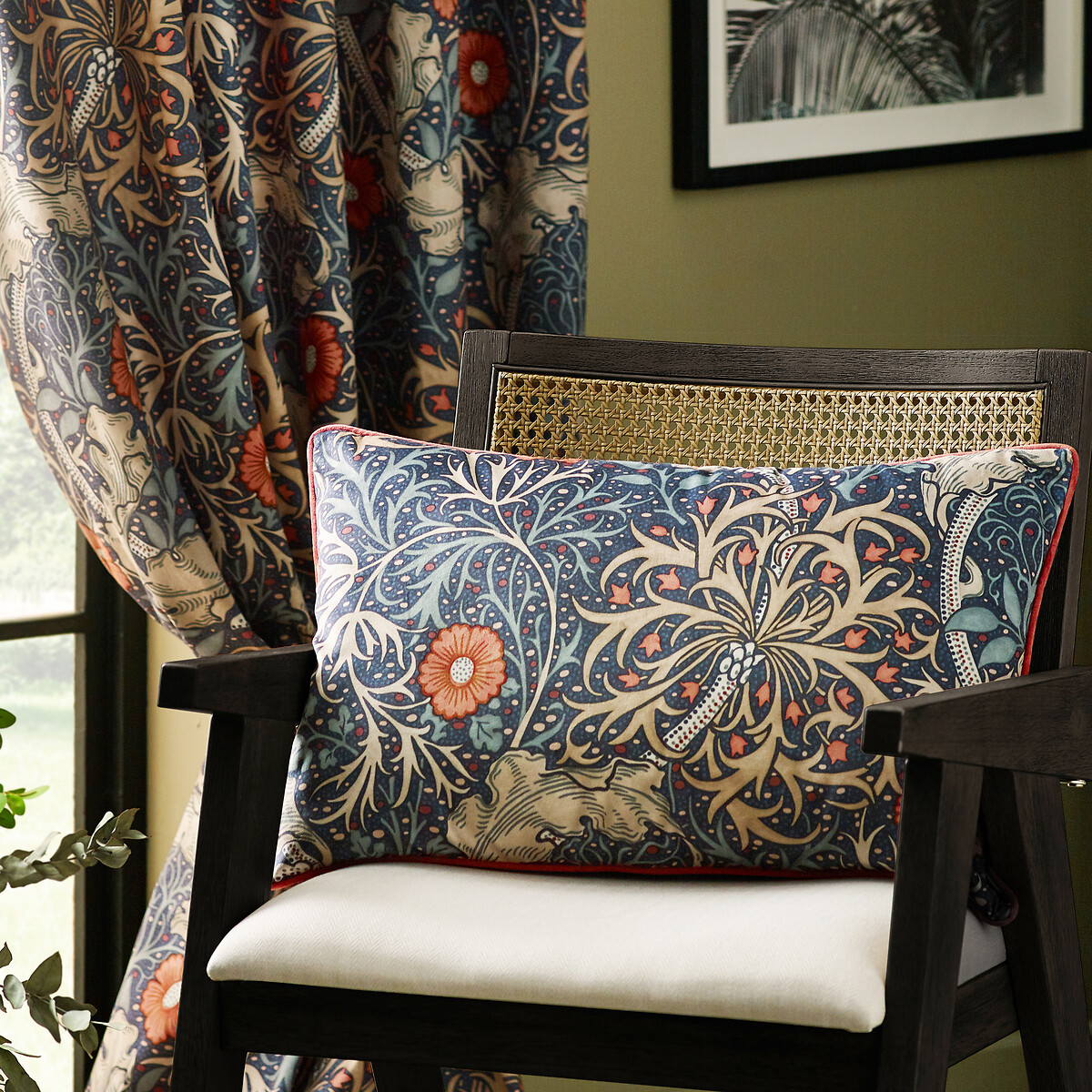 Seaweed Matt Velvet Piped Feather Filled Cushion, MORRIS & CO.