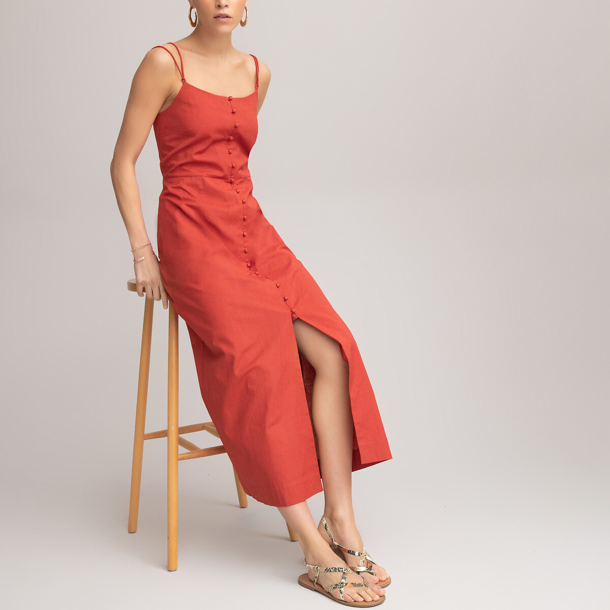 red cami midi dress