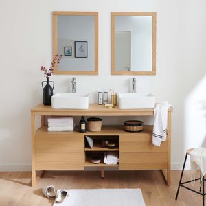 Ensemble de salle de bain chêne 5 pièces Atoll :  1 meuble double vasque +2 miroirs +2 vasques