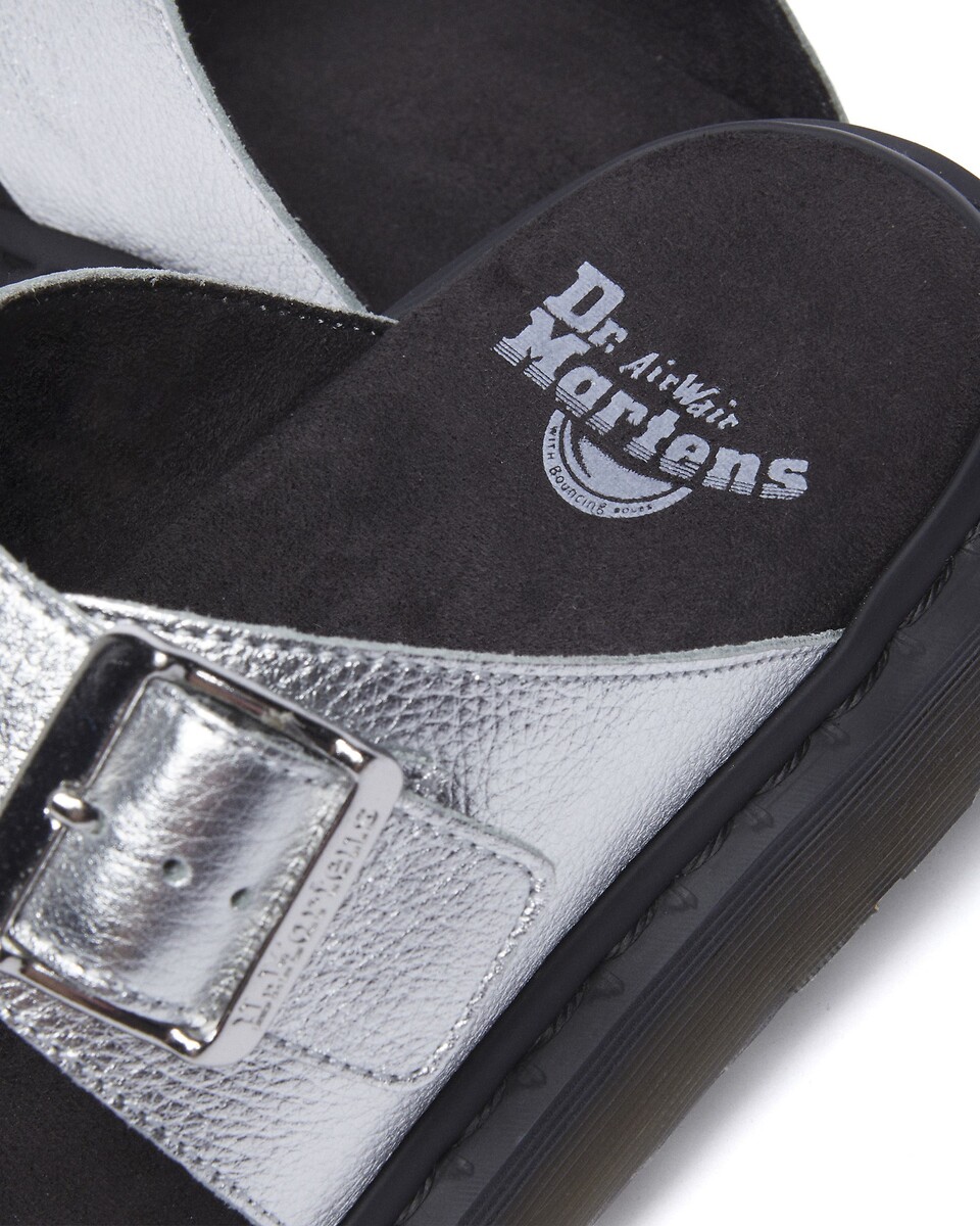 Dr. Martens Sandalias de piel Josef Slide Silver Metallic Tumble — foto 7