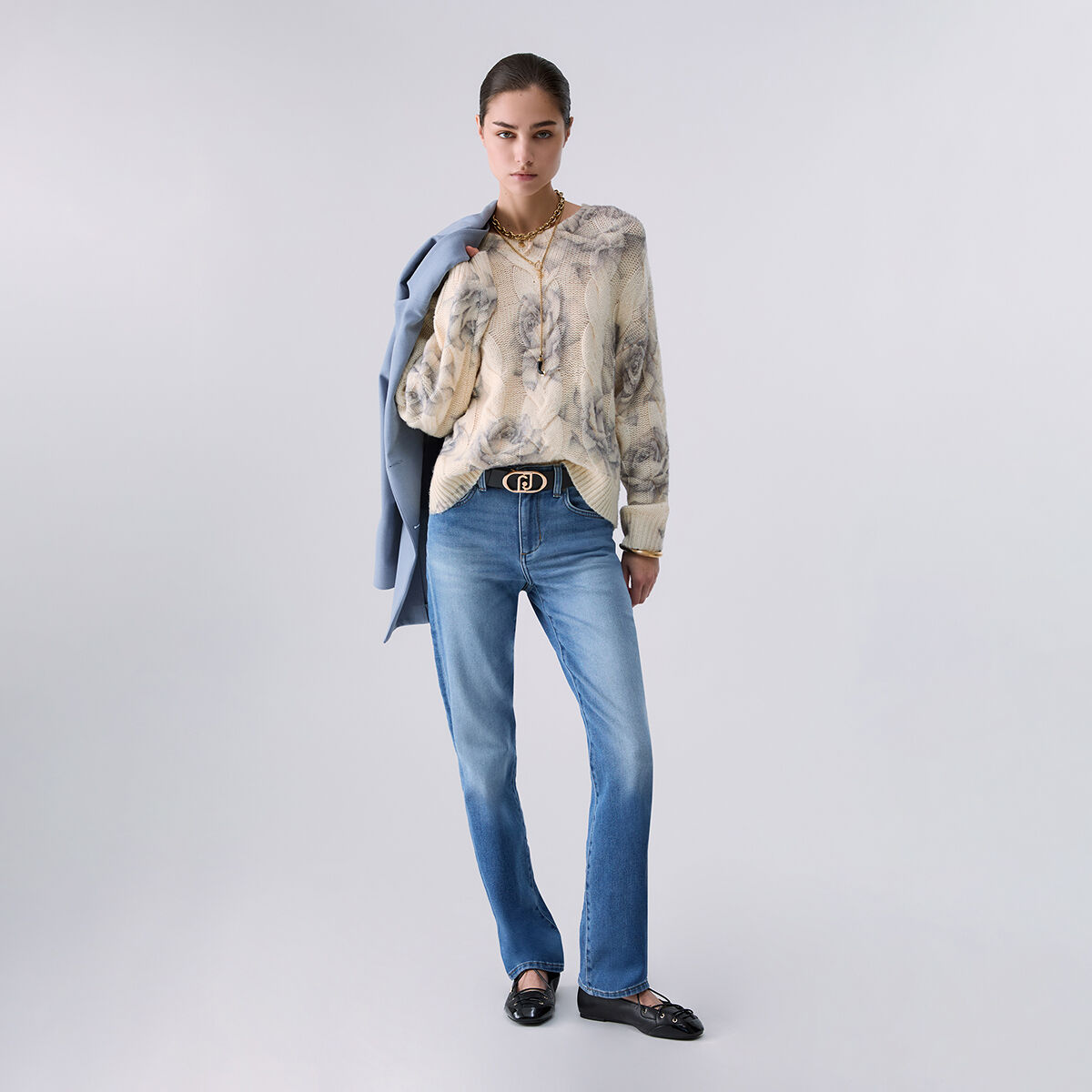 Maille en laine avec imprimé rose, LIU JO