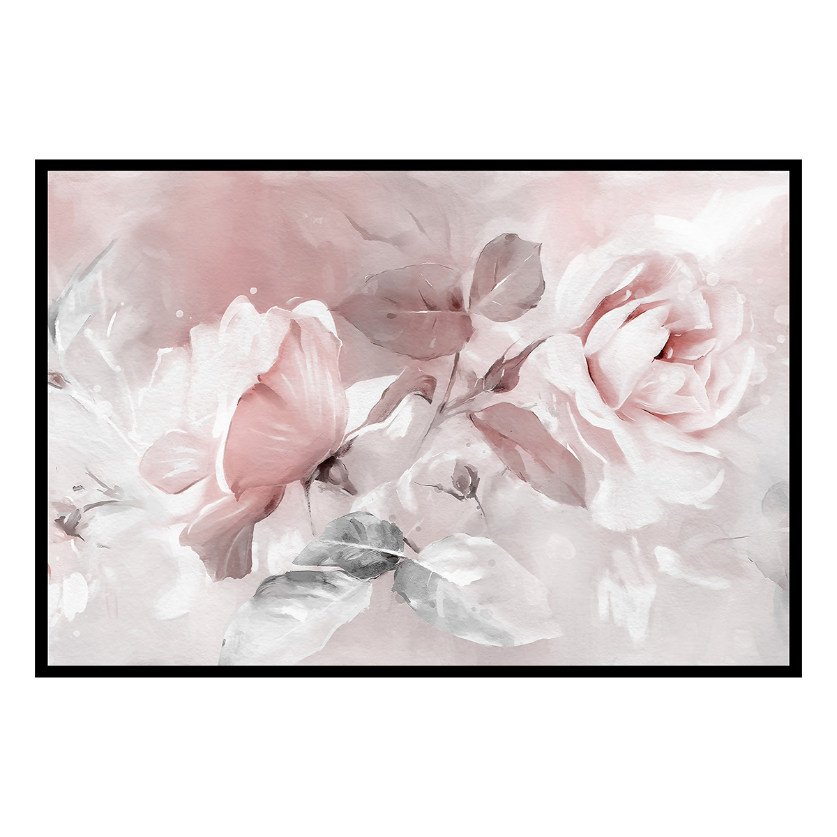 Affiche encadrée roses aquarelle pastel, HEXOA