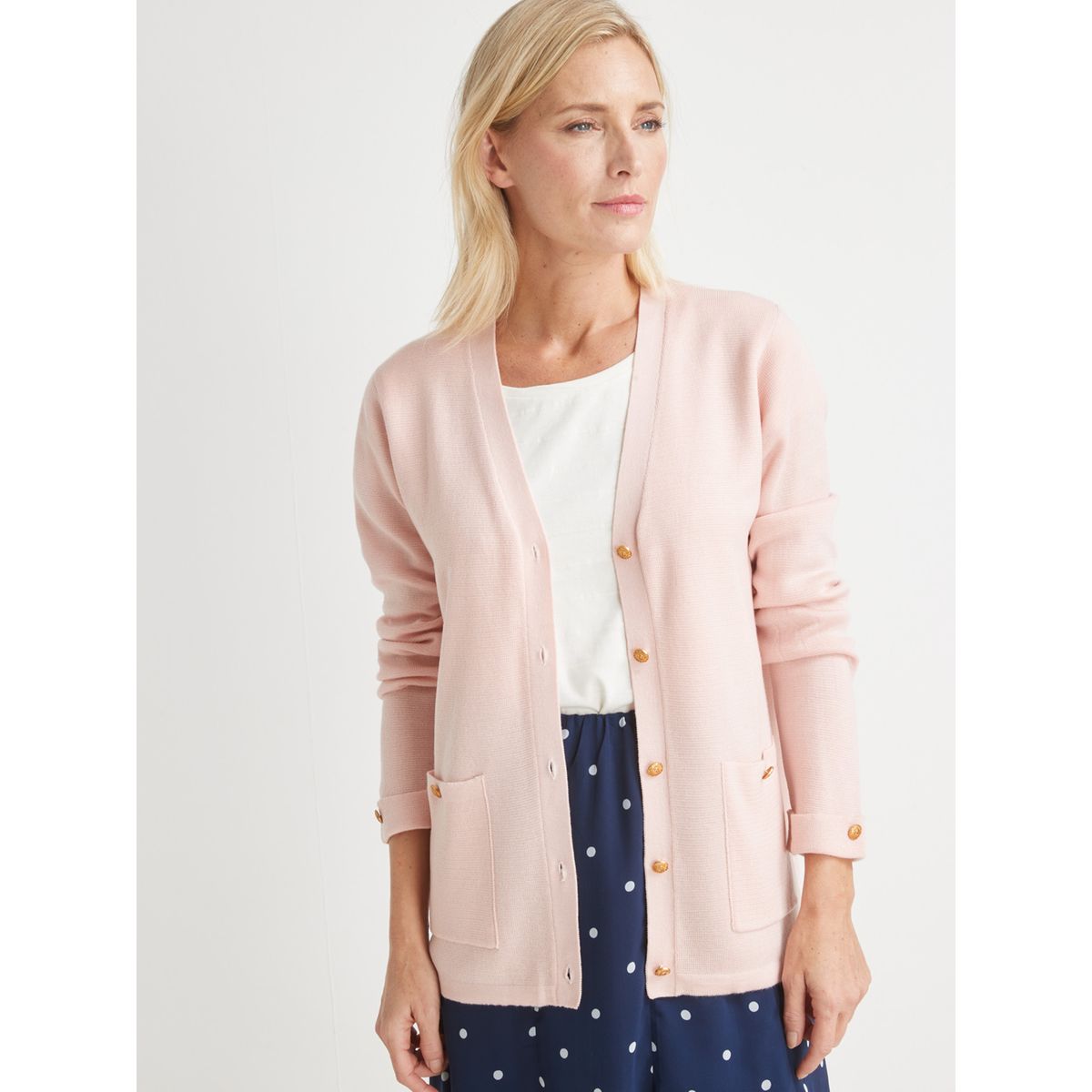 Gilet long sales rose poudré
