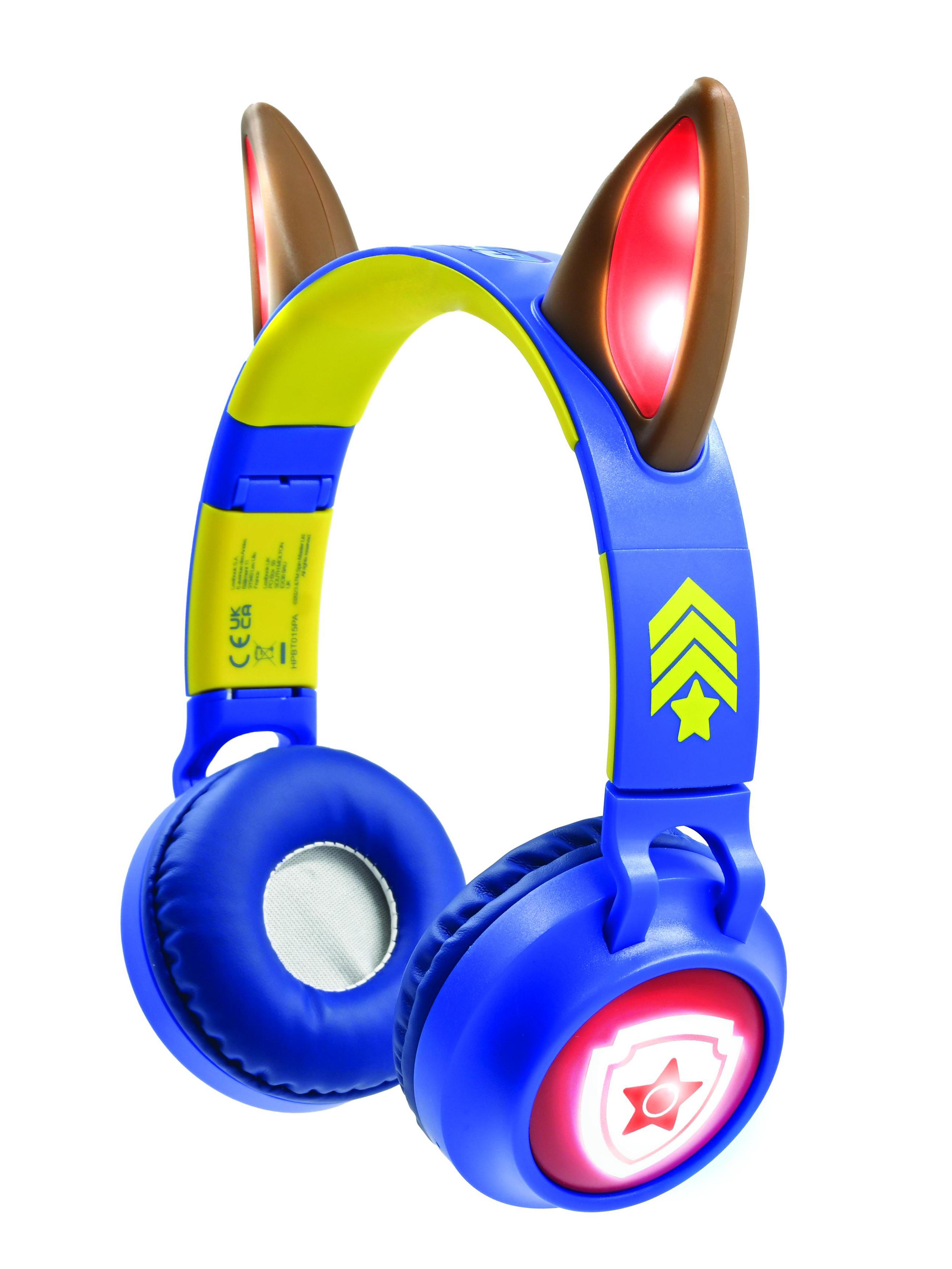 Casque lumineux pliable Bluetooth® et filaire avec un design 3D des oreilles de Chase de La Pat' Patroulle, LEXIBOOK