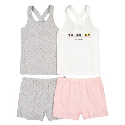 Pack of 2 Short Pyjamas in Organic Cotton with Strappy Vest Tops LA REDOUTE COLLECTIONS