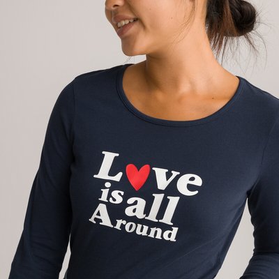 Pack of 2 T-Shirts in Slogan Print Cotton with Long Sleeves LA REDOUTE COLLECTIONS