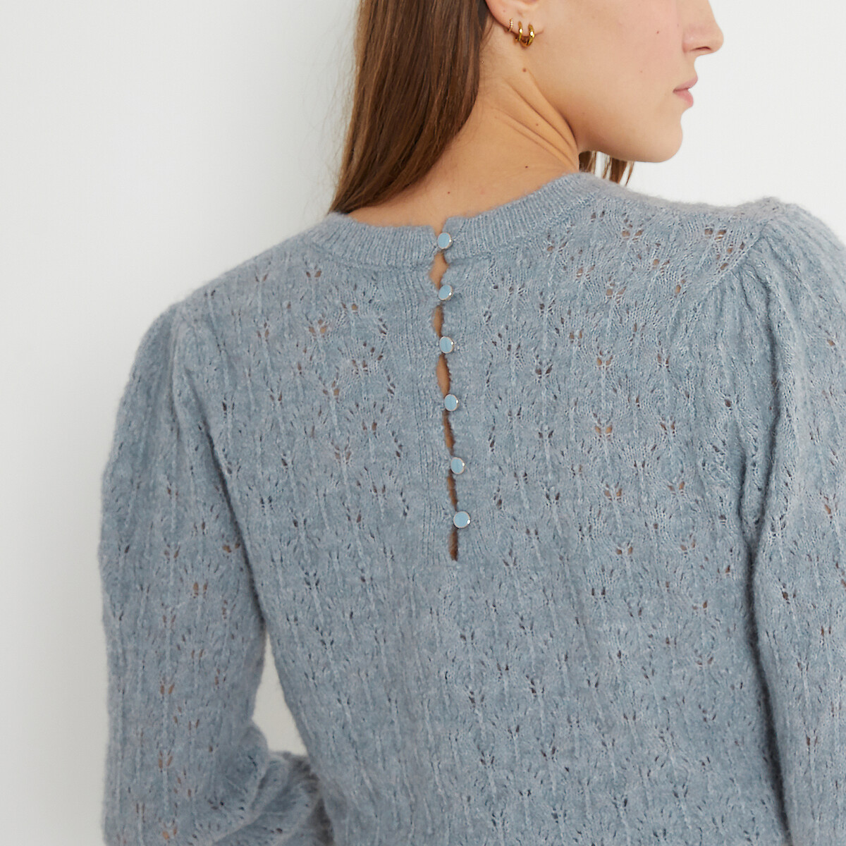 Pointelle Knit Jumper with Crew Neck