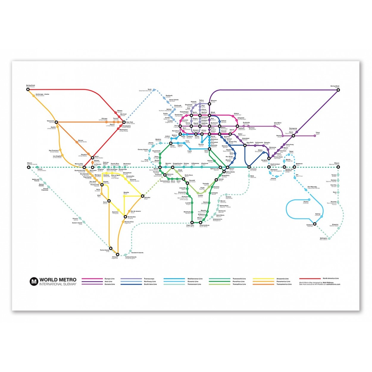 Affiche d'art - World Metro Map - Olivier Bourdereau, WALL EDITIONS