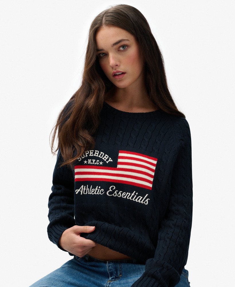 Pull ample en maille torsadée Flag, SUPERDRY