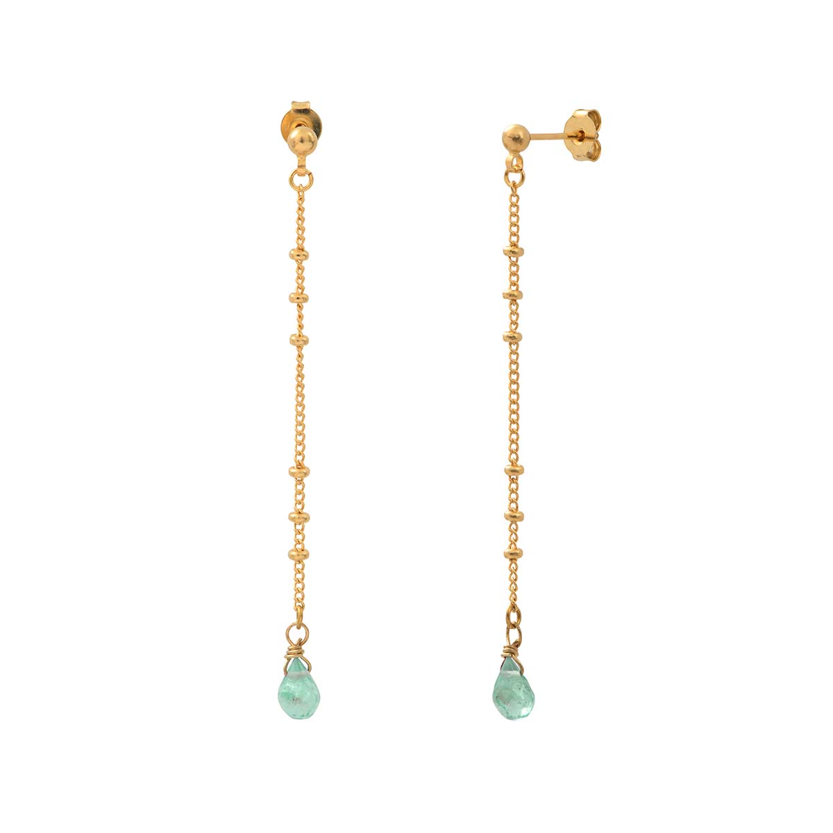 Boucles d'oreilles longues amazonite dorées - danae, CAROLINE NAJMAN