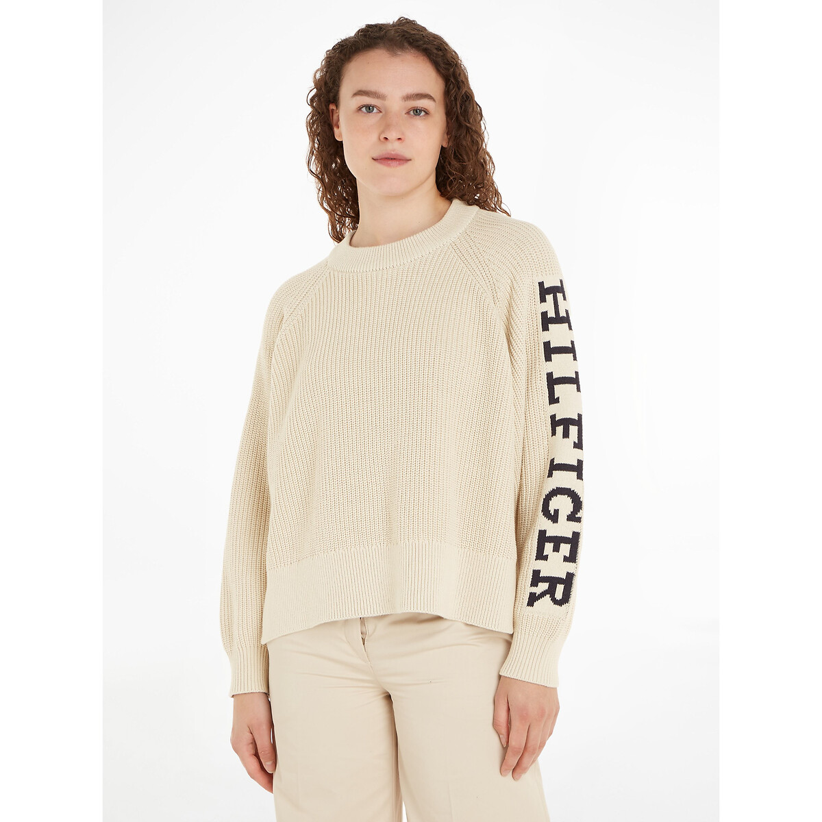 Cotton Oversized Jumper with Logo Print Sleeve