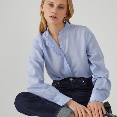 Cotton Ruffled Blouse with High Neck and Long Sleeves LA REDOUTE COLLECTIONS