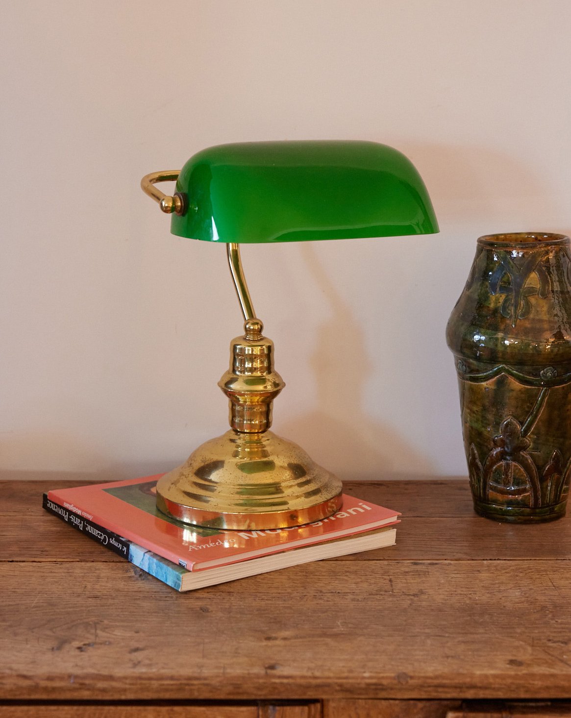 Lampe de bureau en verre vert Julia N°1054 - Bon état, DEBONGOUT