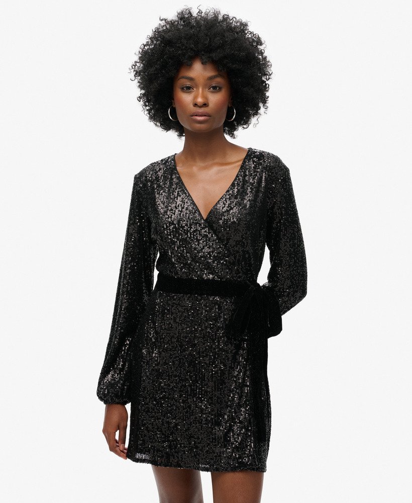 Robe portefeuille courte velours et sequins, SUPERDRY