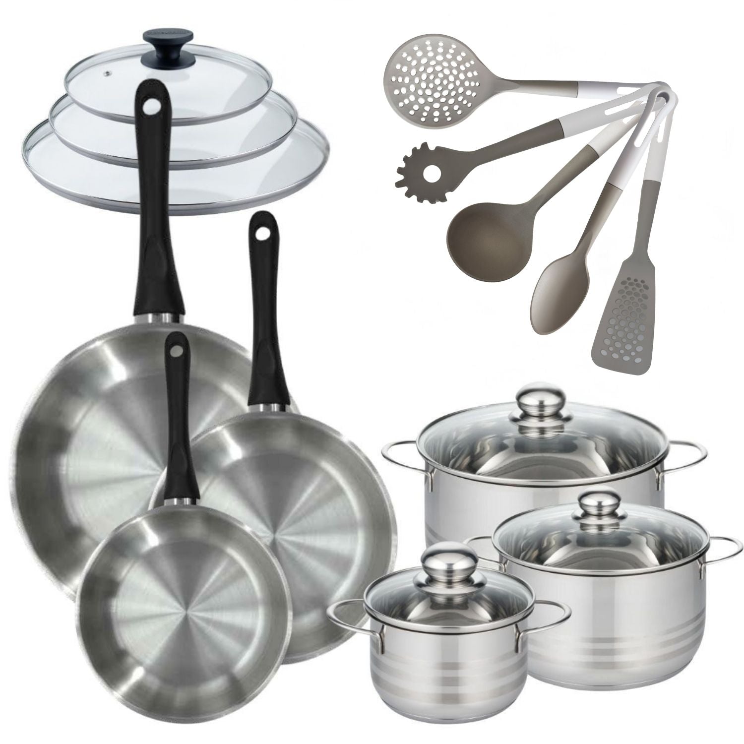 Batterie de cuisine 3 poêles 8cm + 3 faitouts BRILLANT, FACKELMANN
