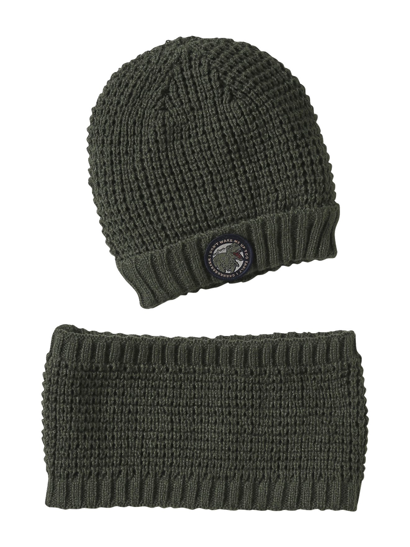 Ensemble bonnet badge dinosaure + snood, VERTBAUDET