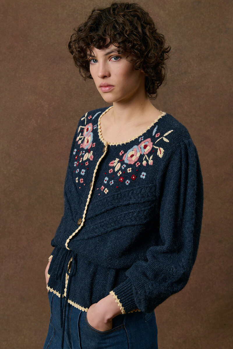 Cardigan col rond brodé, SANDYA, LOUISE MISHA