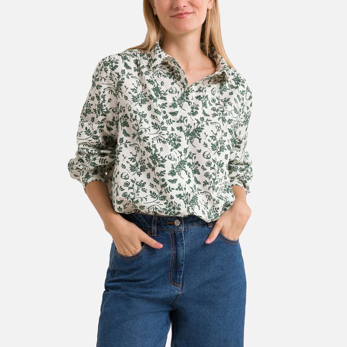 Printed Cotton Mix Shirt with Long Sleeves