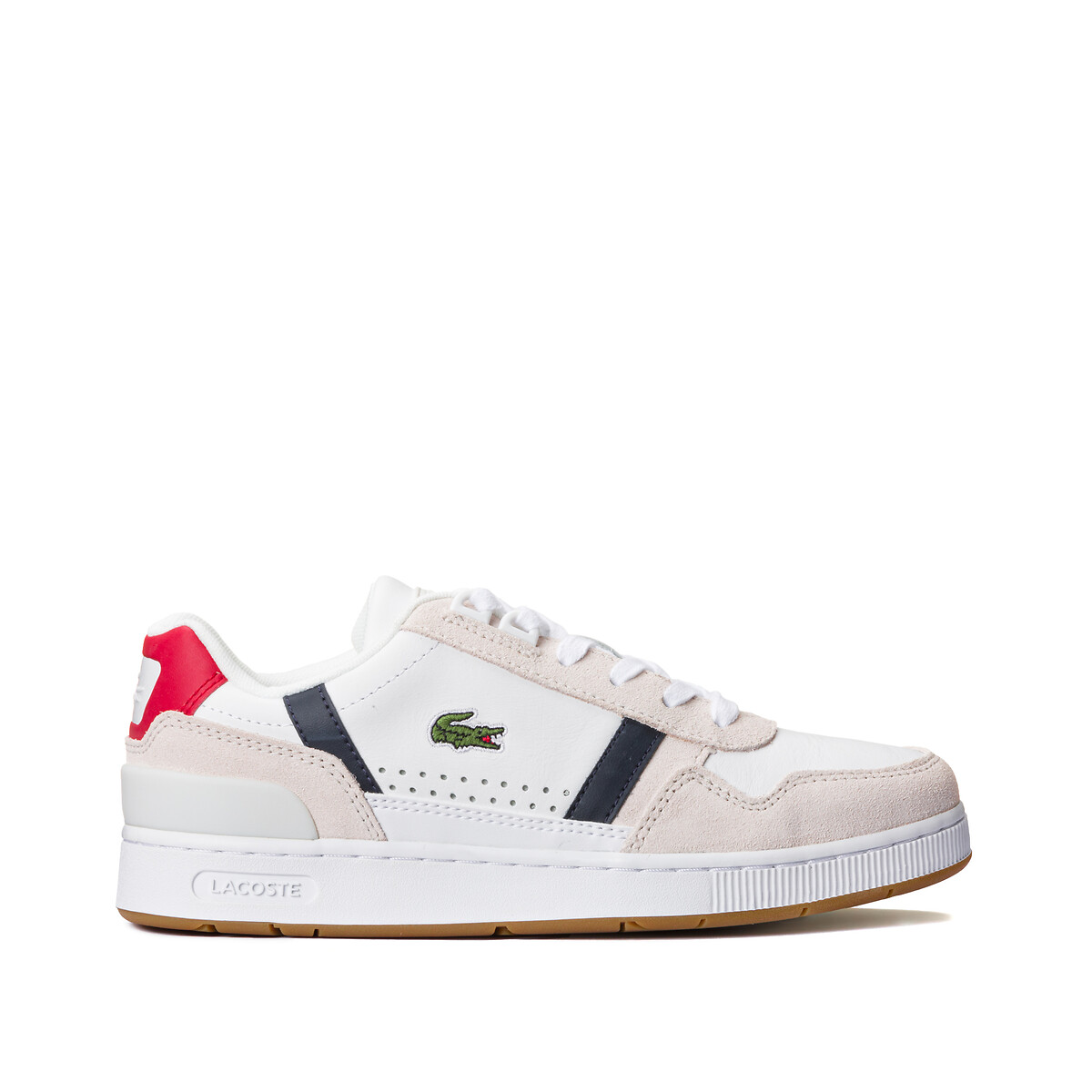 Sneakers t-clip, leder weiss/marine/rot Lacoste