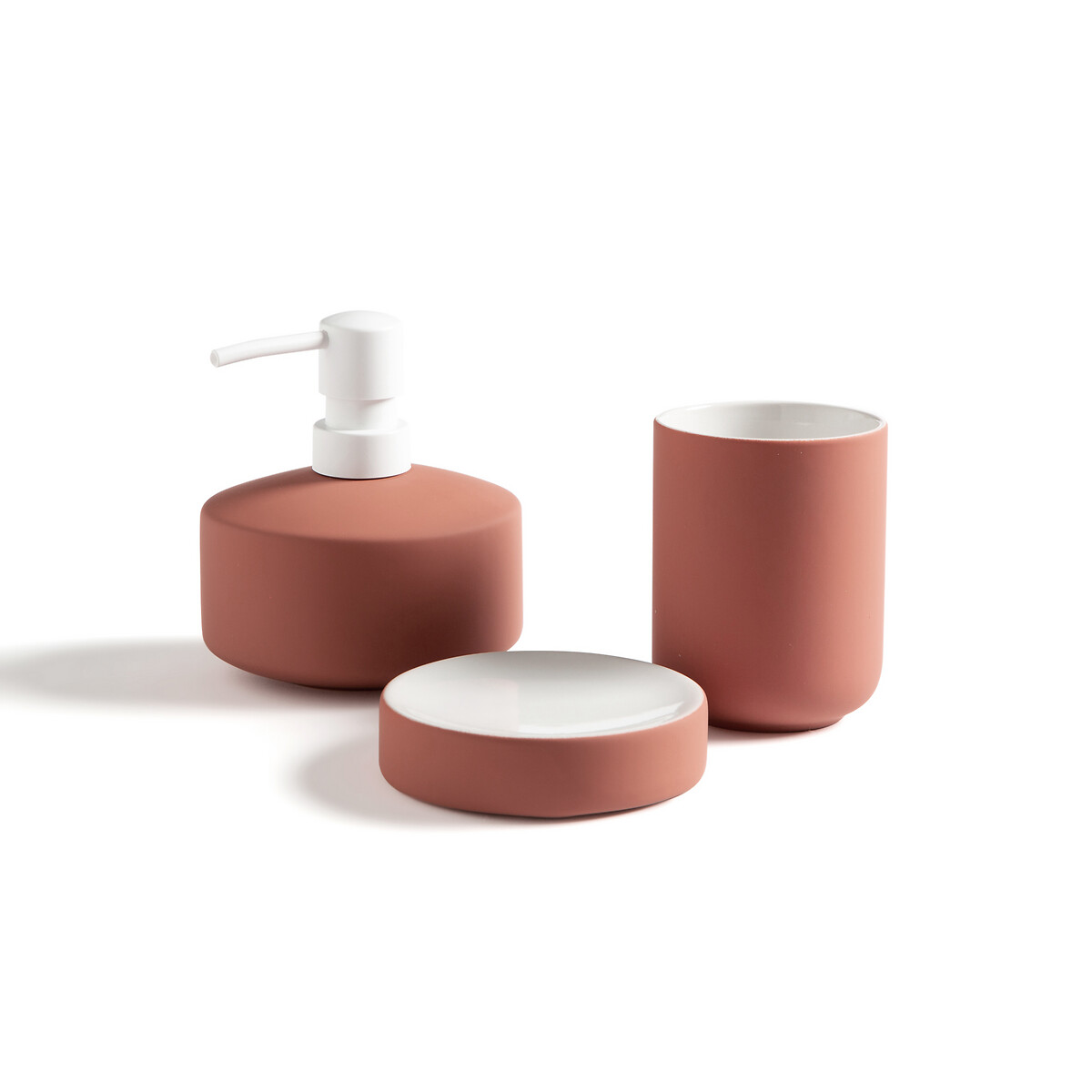 Set da bagno 2 pezzi in ceramica mod Flower Cuco´S Nest set di accessori da sovrapporre composto da bicchiere e dispenser di sapone 
