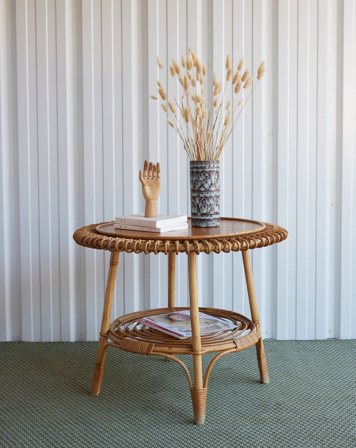 Table basse en rotin italien Léonie N°1576 - Bon état, DEBONGOUT