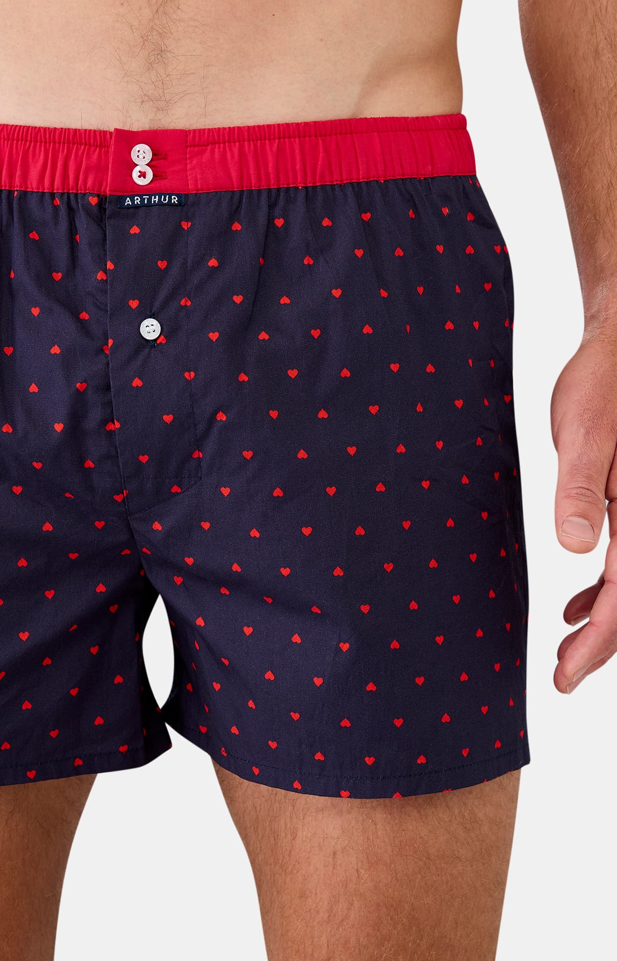 Caleçon avec suspensoir homme en coton Marine à cœur rouge, ARTHUR