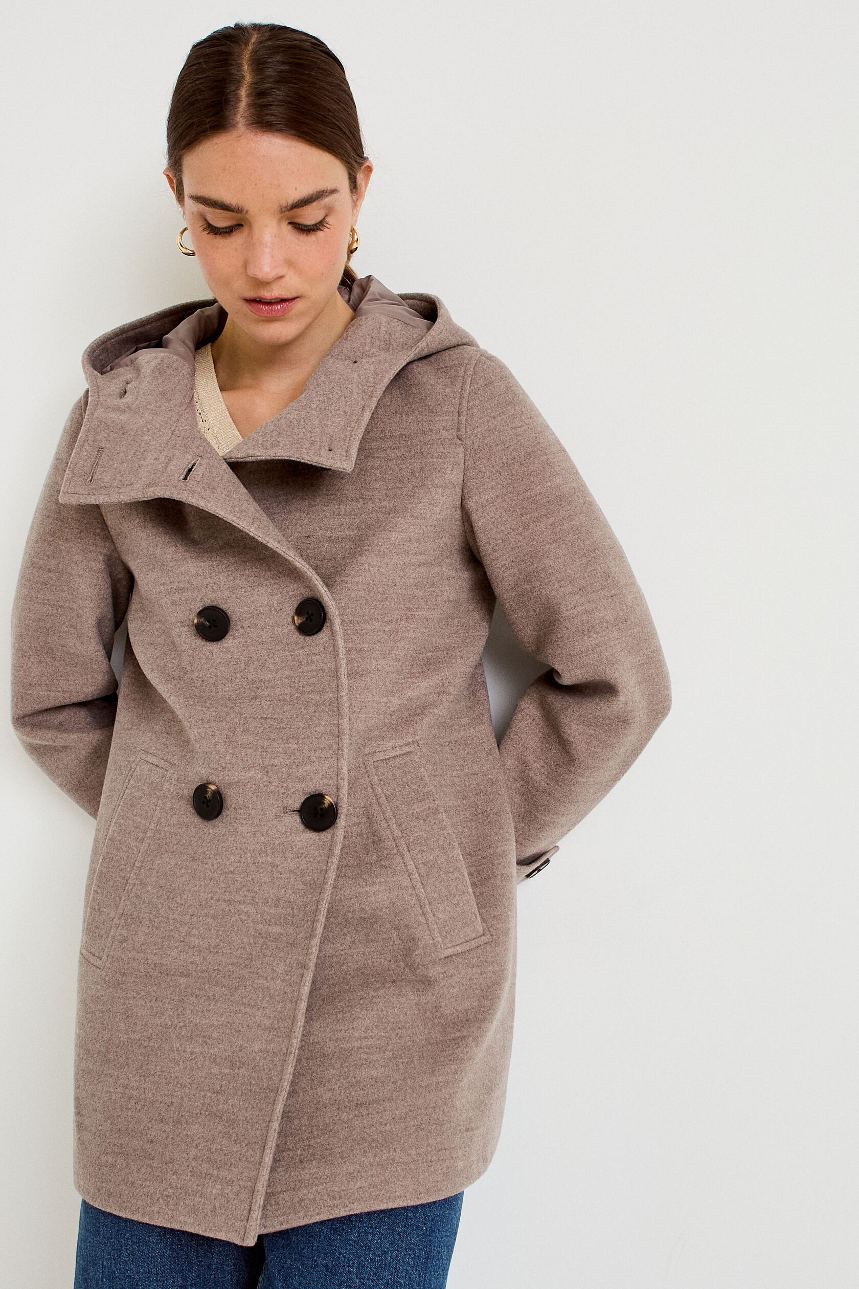Manteau ajusté 3/4 à capuche, CACHE CACHE