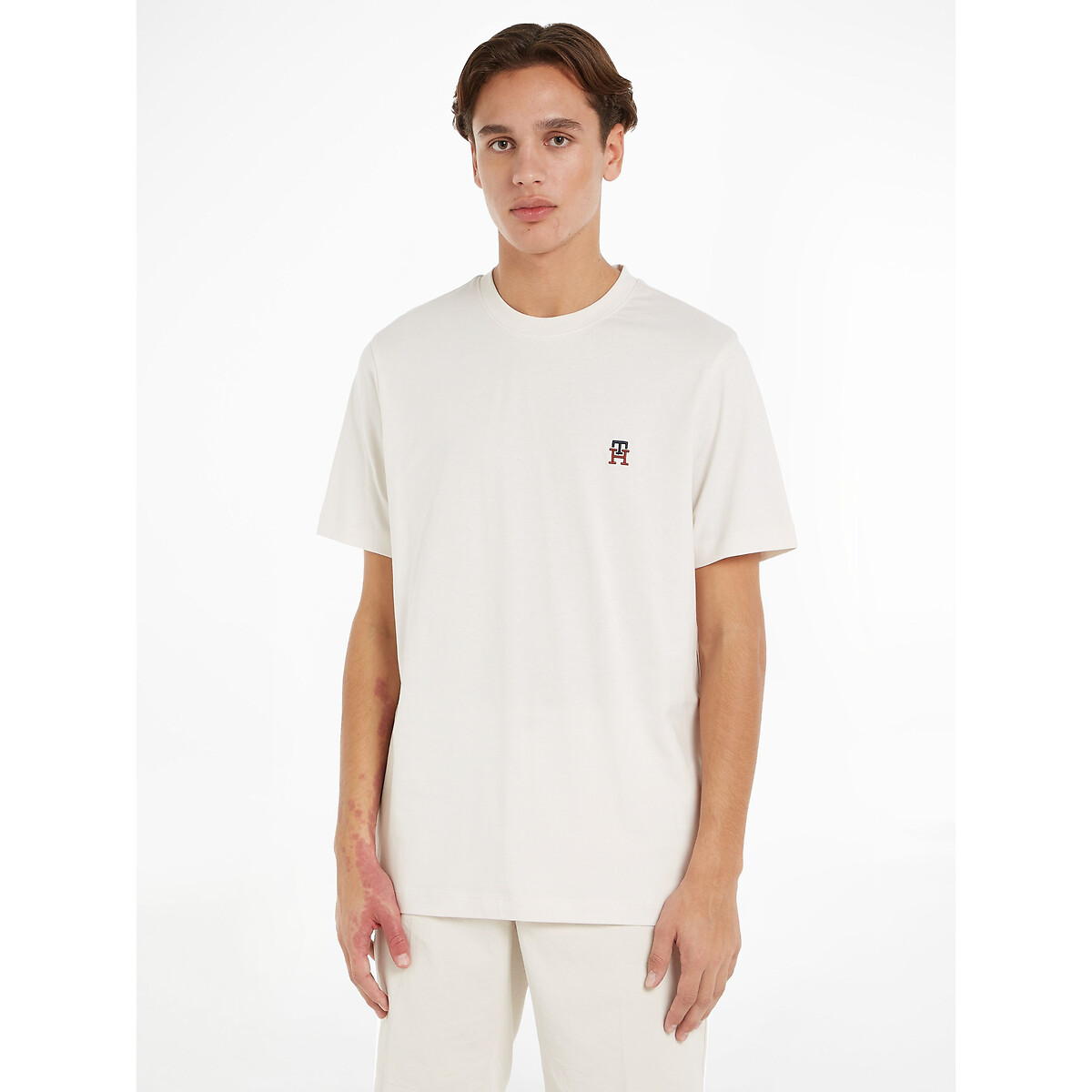 Embroidered Monogram Logo T-Shirt in Cotton with Crew Neck
