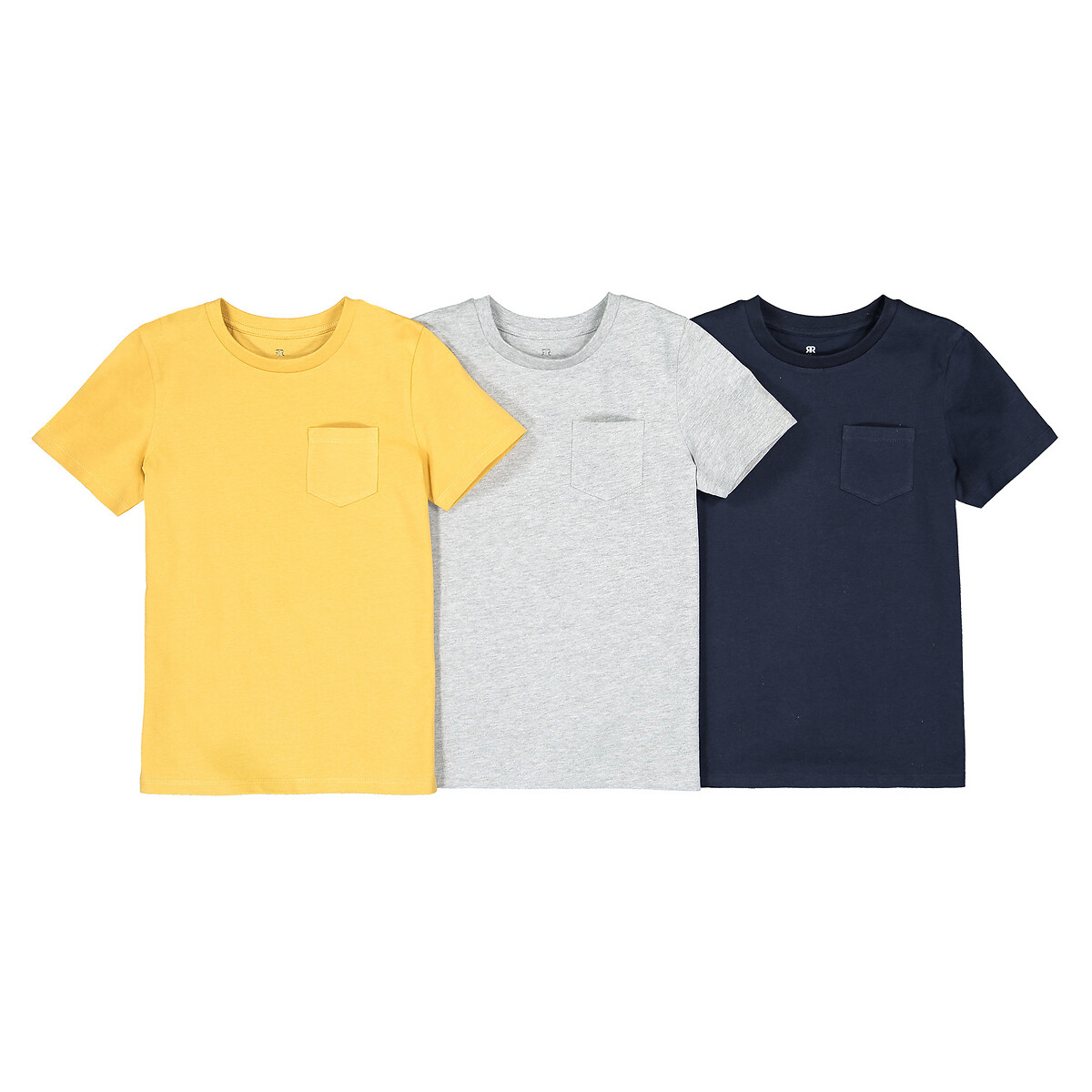 Pack of 3 T-Shirts in Plain Organic Cotton with Crew Neck, 3-12 Years