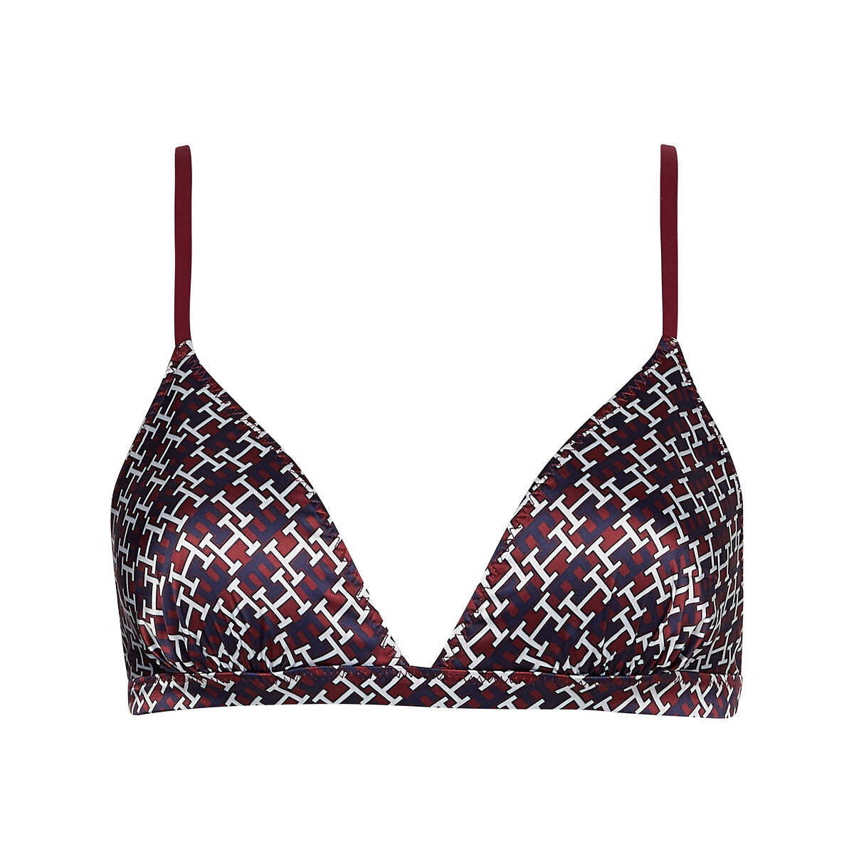 Printed satin triangle bra, printed burgundy, Tommy Hilfiger