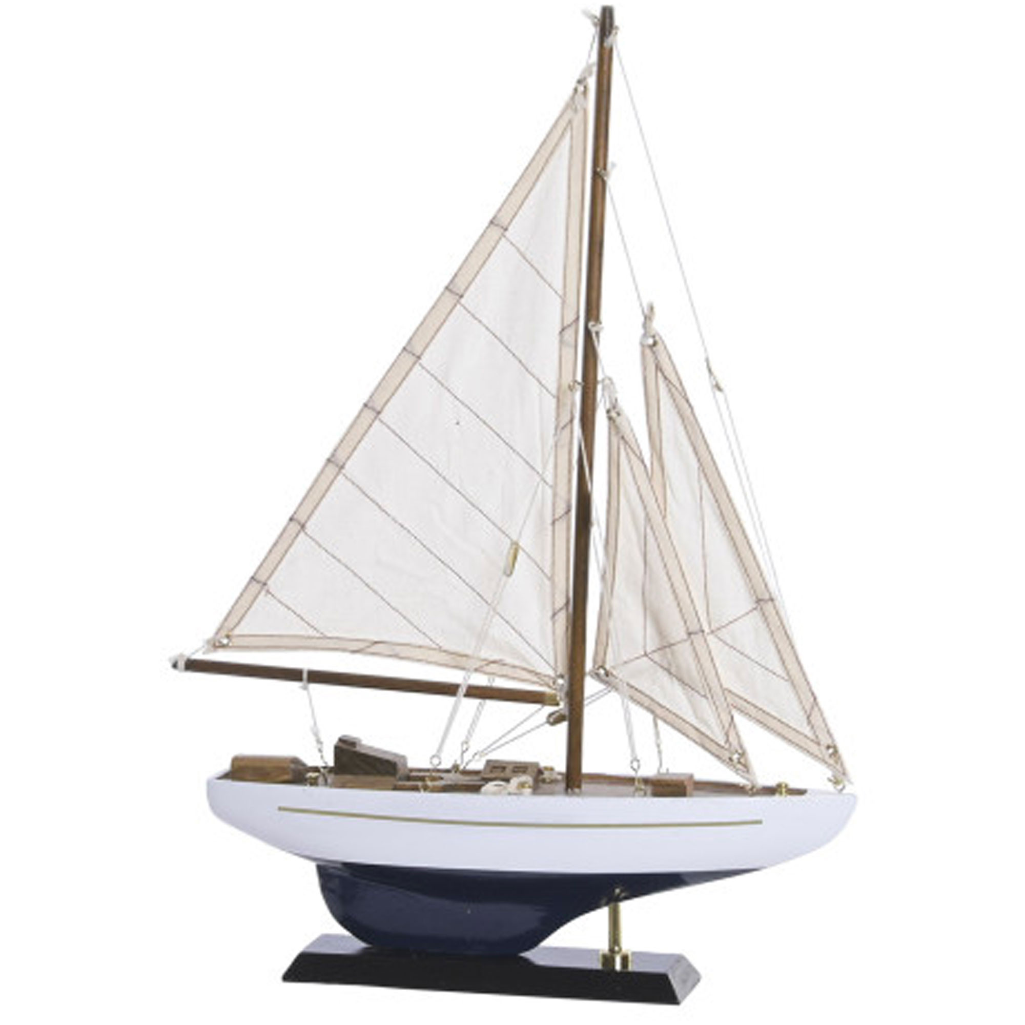 Bateau à voiles décoratif bois bleu et blanc 30x6x43cm, WADIGA