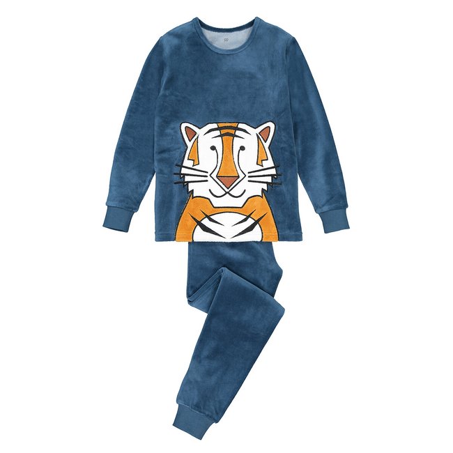 Pijama em veludo, motivo tigre azul <span itemprop=
