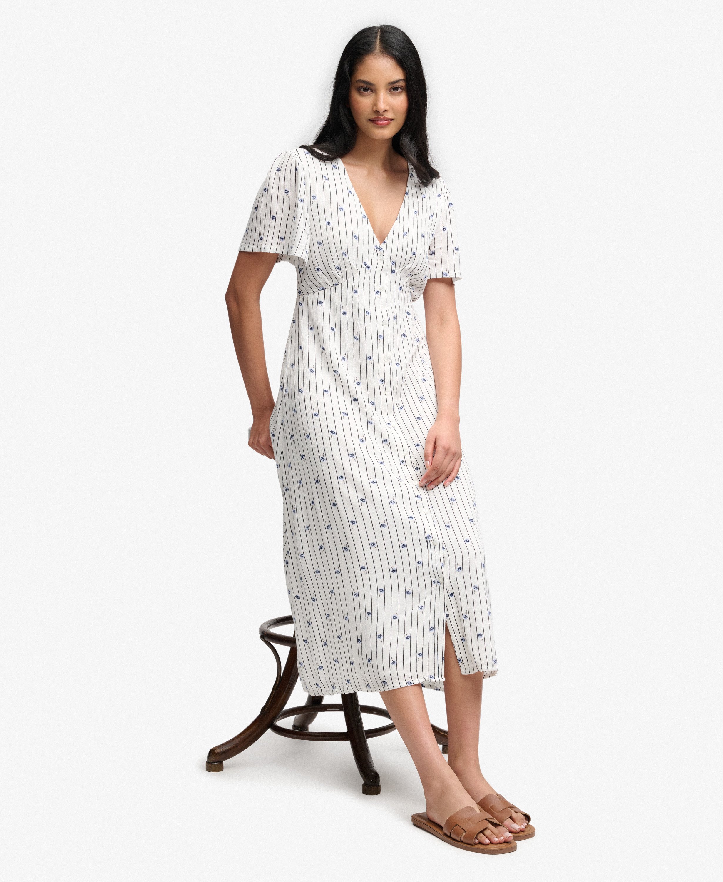Robe Midi à Manches Courtes et Boutons Imprimée, SUPERDRY