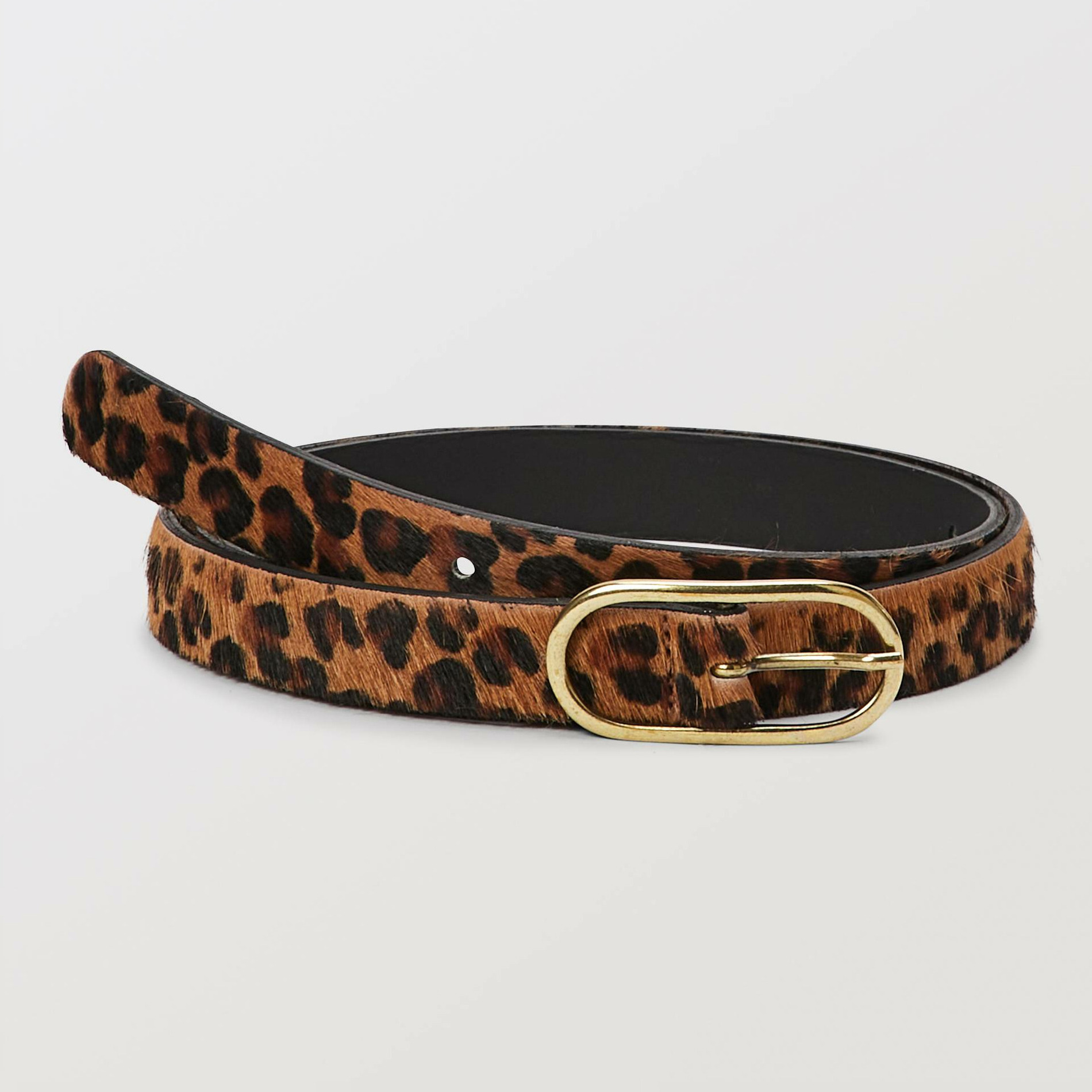Ceinture imprimé léopard 2 cm en cuir poils, MONOPRIX