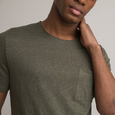Linen Crew Neck T-Shirt with Short Sleeves LA REDOUTE COLLECTIONS