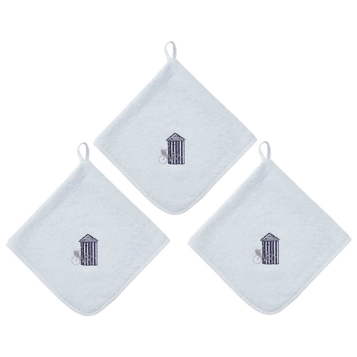 Lot de 3 torchons carrés en éponge coton BORD DE MER, SENSEI MAISON