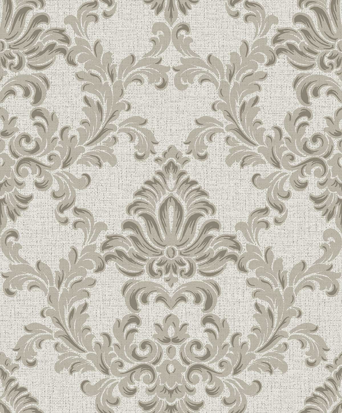Papier peint baroque médaillon beige lin, HEXOA
