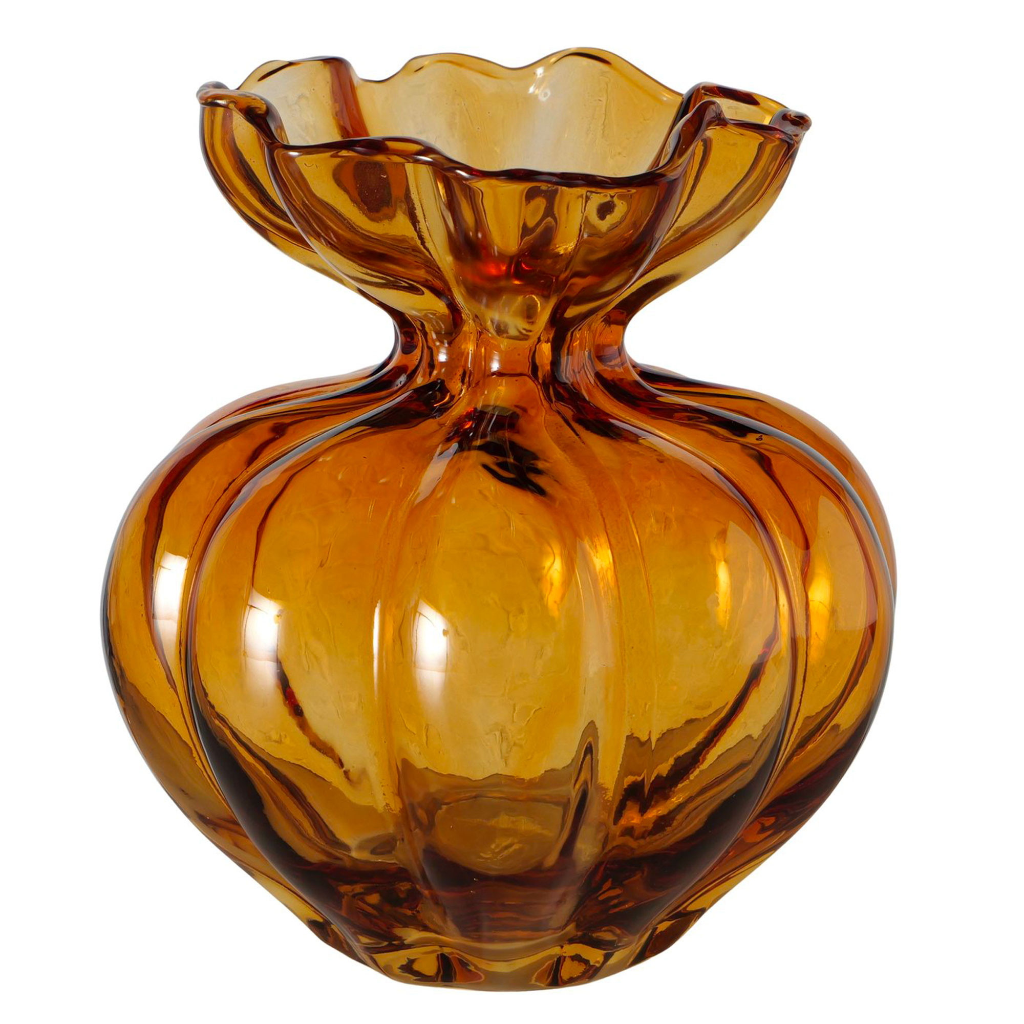 Vase design en verre laqué jaune brun 16x16x17cm, WADIGA