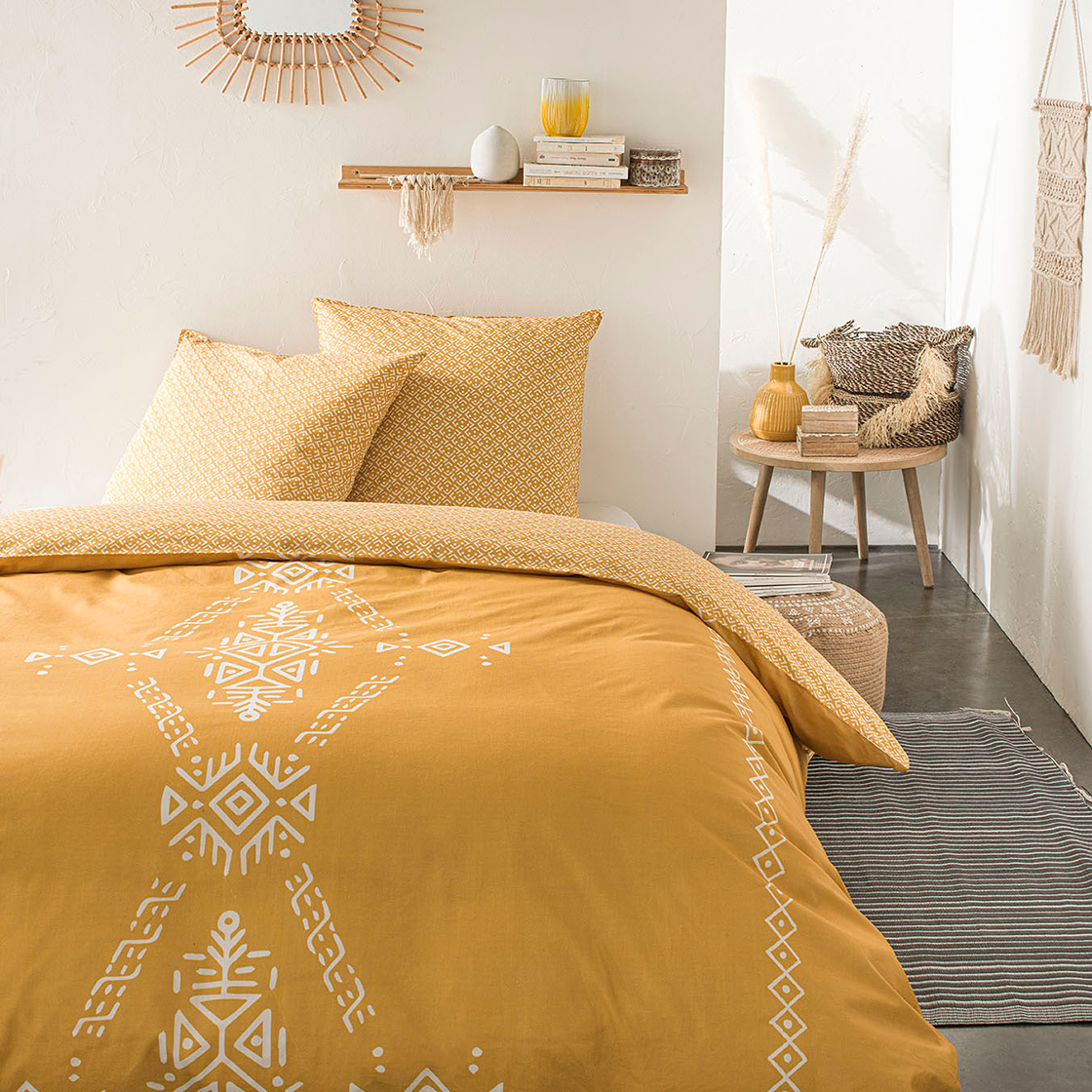 Parure de lit coton 2 personnes imprimé ethnique SUNSHINE, TODAY