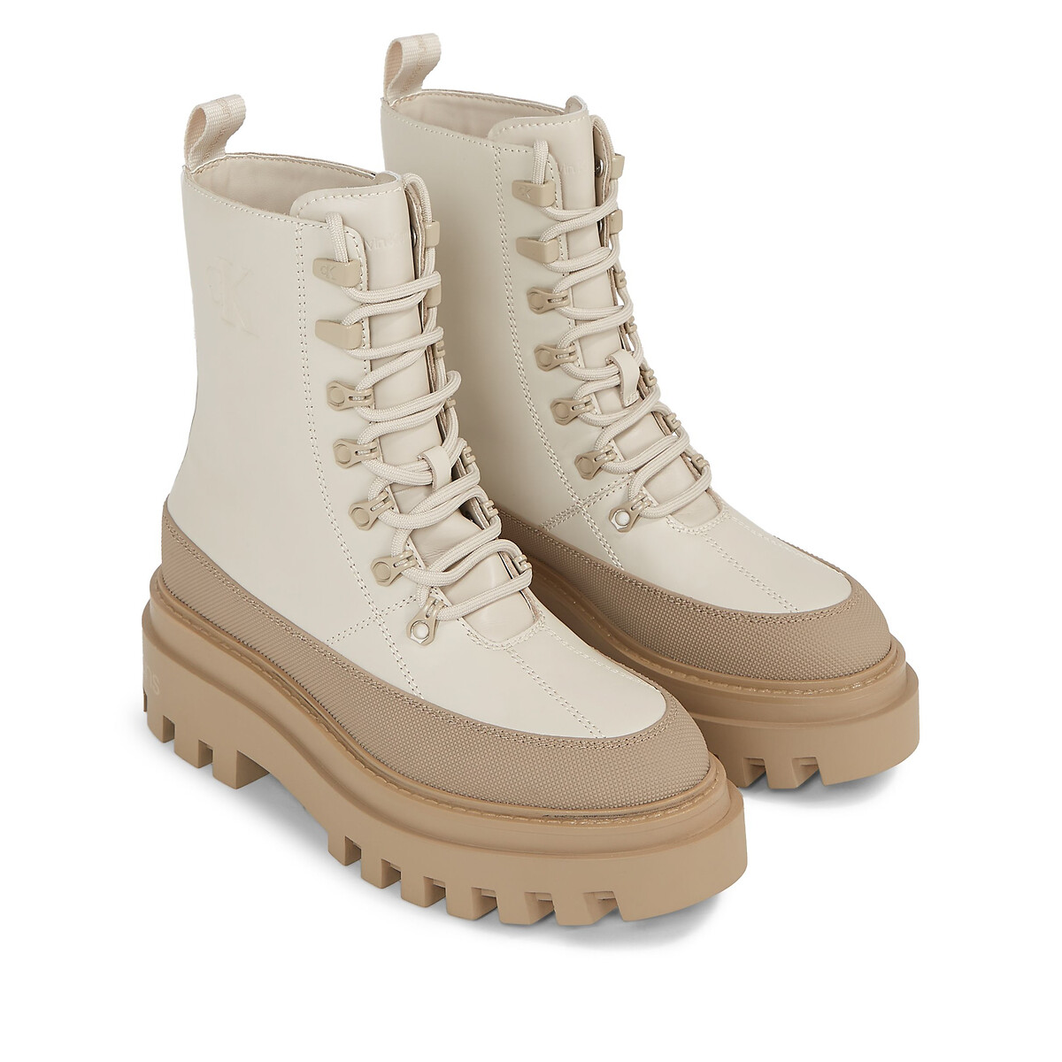 Leather ankle boots with laces beige Calvin Klein Jeans La Redoute